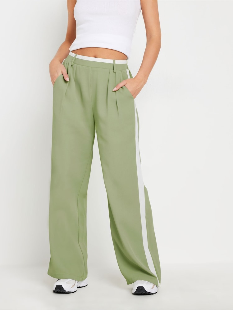 PixieGirl Petite Green Contrast Side Stripe Wide Leg Trousers - Image 2 of 5 PixieGirl Petite Green Contrast Side Stripe Wide Leg Trousers - Image 2 of 5