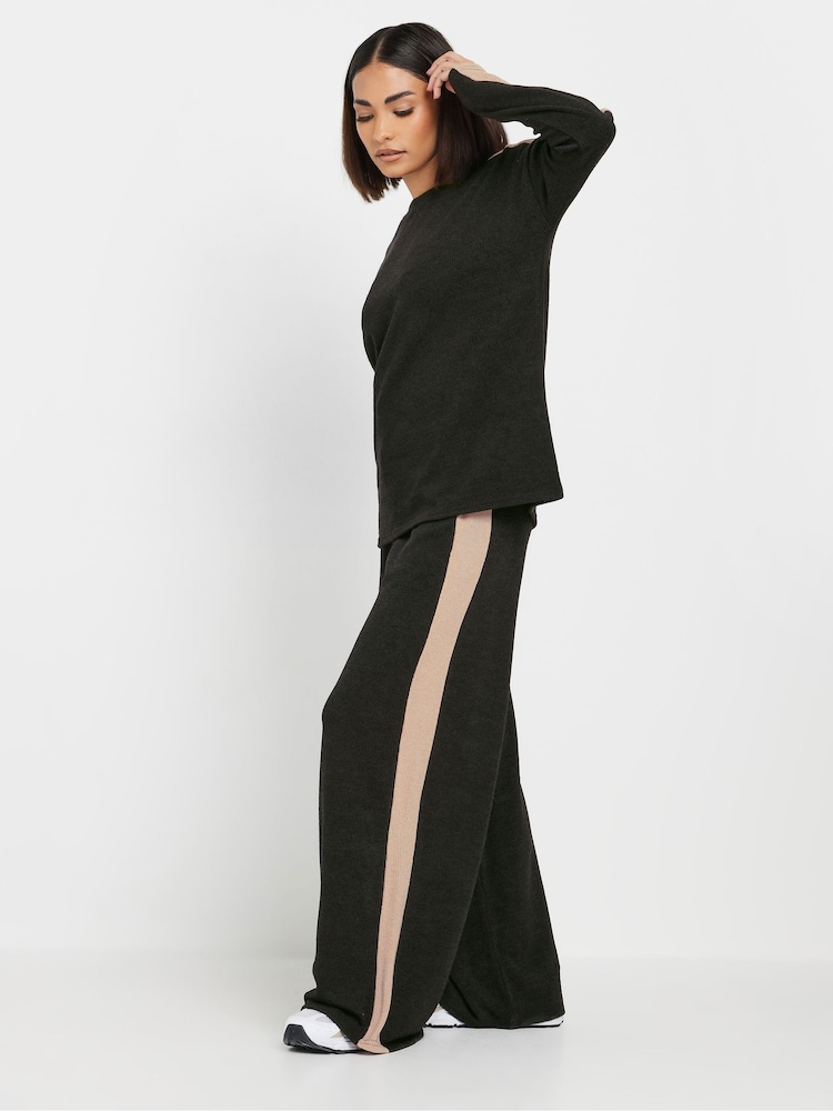 PixieGirl Petite Black Soft Touch Wide Leg Trousers - Image 1 of 4