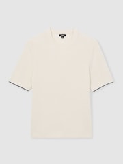 Reiss Off White/Navy Rafferty Rib Knit Tipped T-Shirt - Image 2 of 7