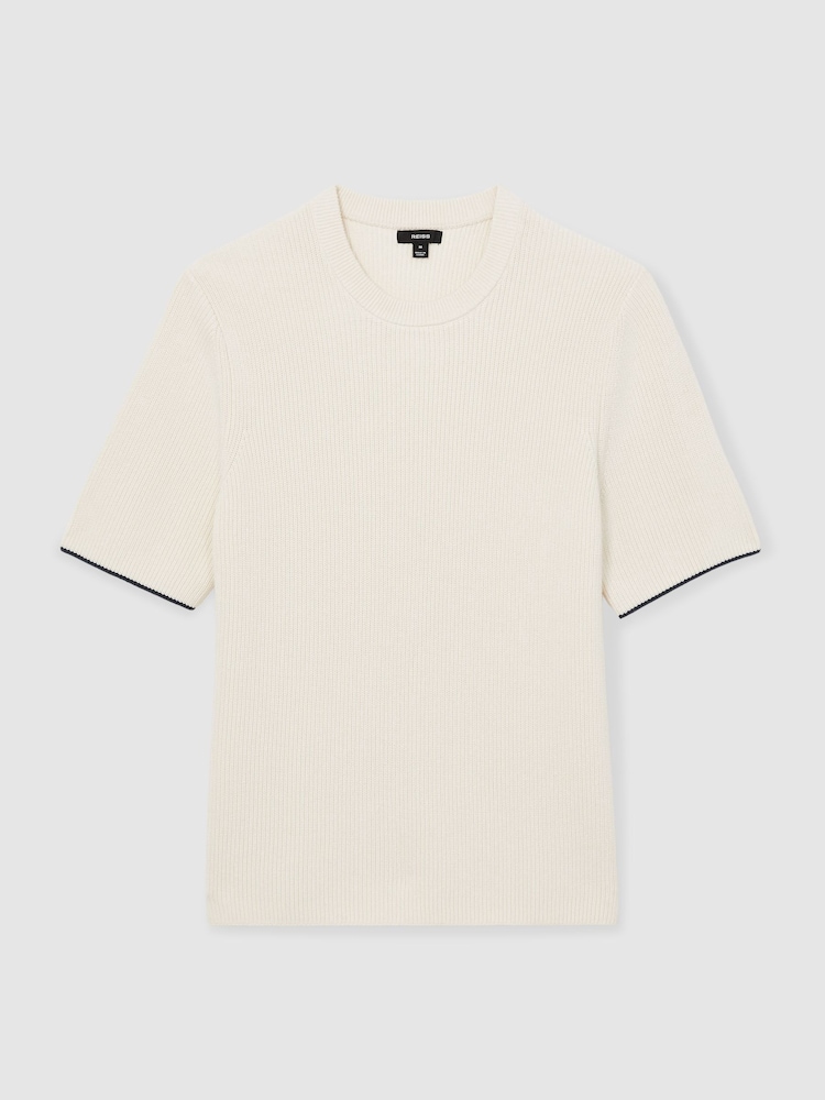 Reiss Off White/Navy Rafferty Rib Knit Tipped T-Shirt - Image 2 of 7