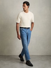 Reiss Off White/Navy Rafferty Rib Knit Tipped T-Shirt - Image 3 of 7