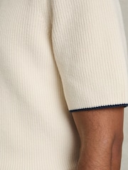 Reiss Off White/Navy Rafferty Rib Knit Tipped T-Shirt - Image 4 of 7