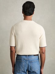 Reiss Off White/Navy Rafferty Rib Knit Tipped T-Shirt - Image 5 of 7