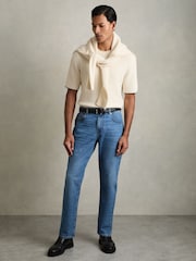 Reiss Off White/Navy Rafferty Rib Knit Tipped T-Shirt - Image 6 of 7