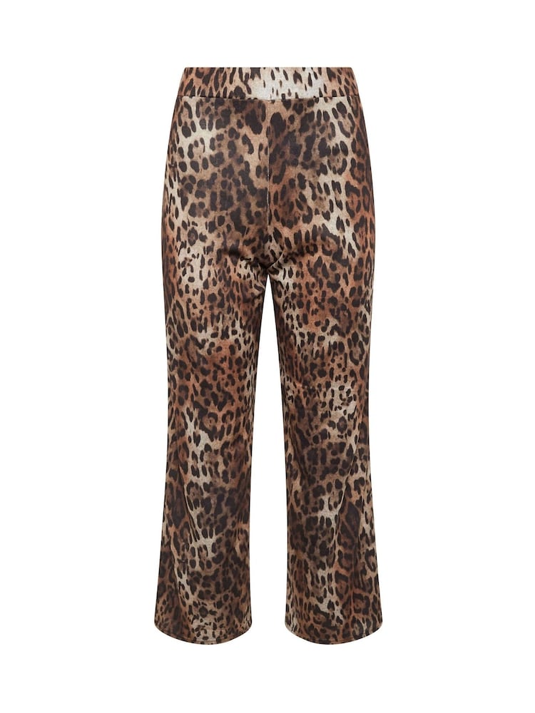 PixieGirl Petite Brown Leopard Print Soft Touch Wide Leg Trousers - Image 5 of 5