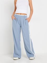 PixieGirl Petite Light Blue Contrast Side Stripe Wide Leg Trousers - Image 2 of 5