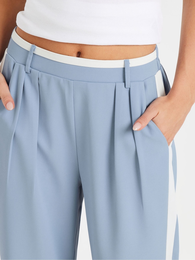 PixieGirl Petite Light Blue Contrast Side Stripe Wide Leg Trousers - Image 4 of 5