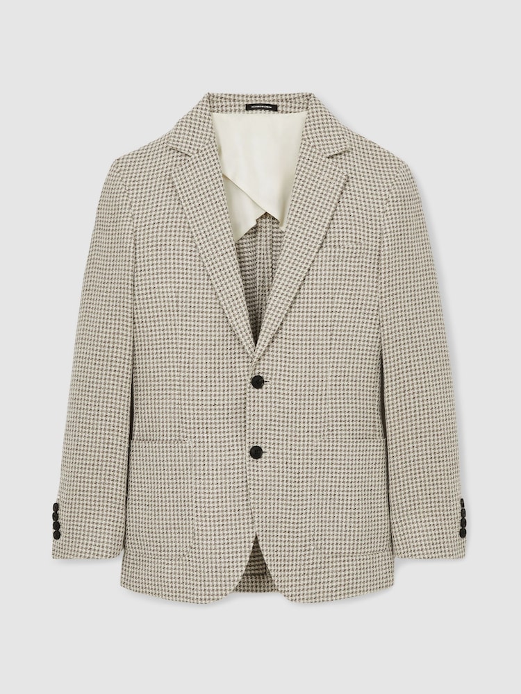 Reiss Grey/White Vitale Slim-Fit Single-Breasted Dogtooth-Check Blazer - Image 2 of 8