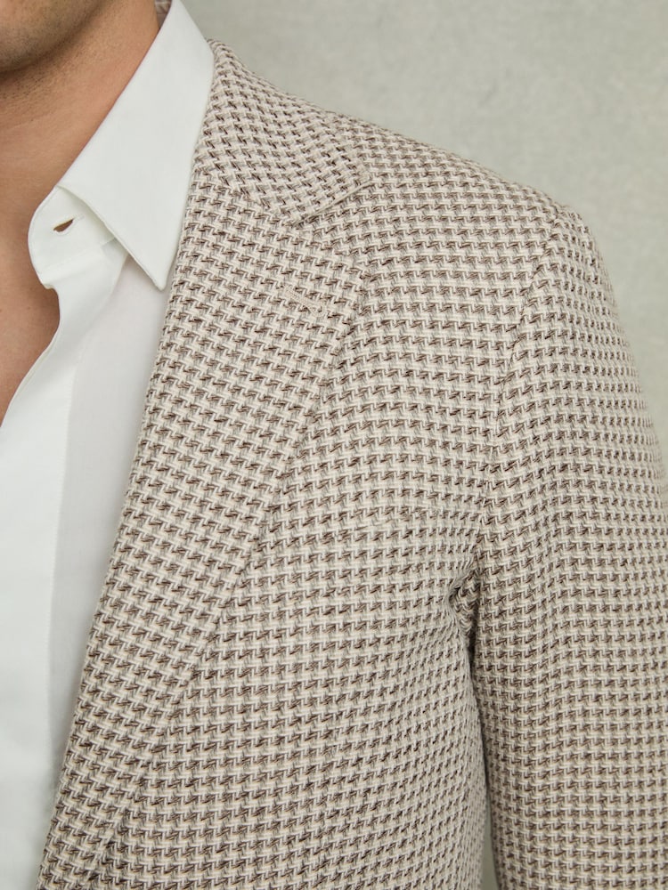 Reiss Grey/White Vitale Slim-Fit Single-Breasted Dogtooth-Check Blazer - Image 3 of 8