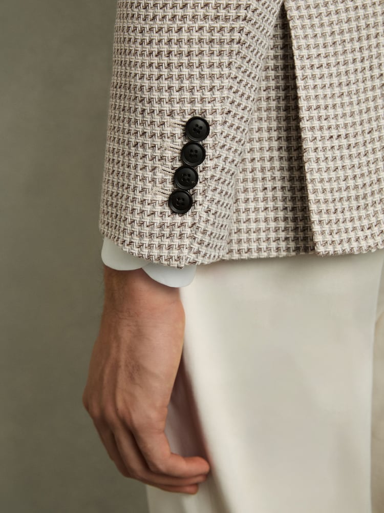 Reiss Grey/White Vitale Slim-Fit Single-Breasted Dogtooth-Check Blazer - Image 5 of 8