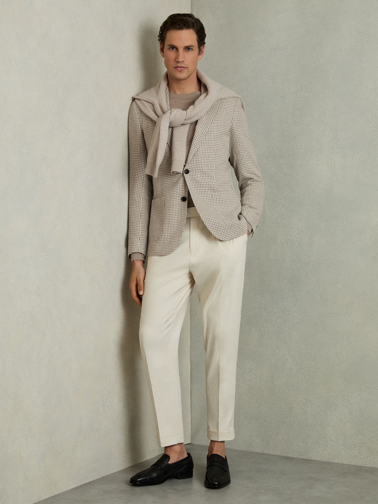 Reiss Grey/White Vitale Slim-Fit Single-Breasted Dogtooth-Check Blazer - Image 7 of 8