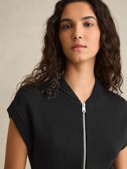 Reiss Black Nellie Cotton Knit Zip-Front Jumpsuit - Image 4 of 6