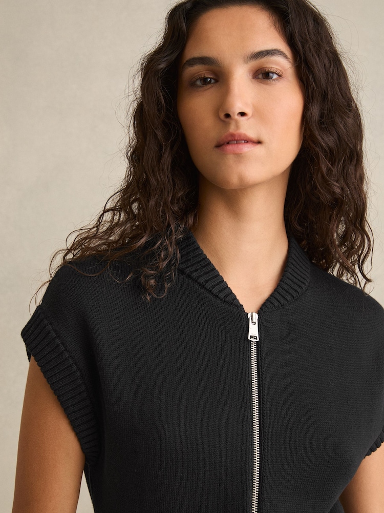 Reiss Black Nellie Cotton Knit Zip-Front Jumpsuit - Image 4 of 6