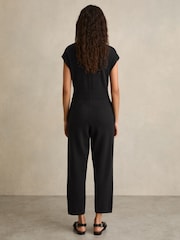 Reiss Black Nellie Cotton Knit Zip-Front Jumpsuit - Image 5 of 6