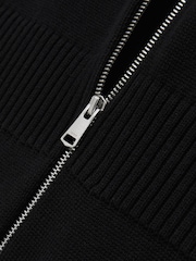 Reiss Black Nellie Cotton Knit Zip-Front Jumpsuit - Image 6 of 6