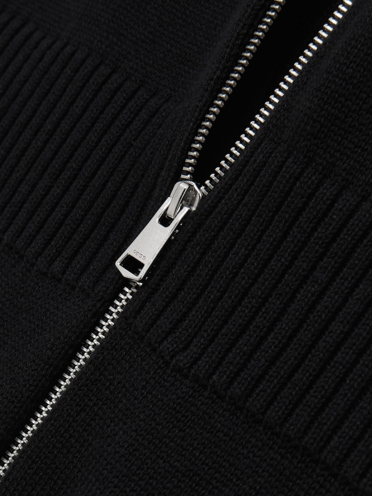 Reiss Black Nellie Cotton Knit Zip-Front Jumpsuit - Image 6 of 6
