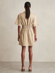 Reiss Neutral Rosalie Cotton Pleated Shirt Dress - Image 5 of 6