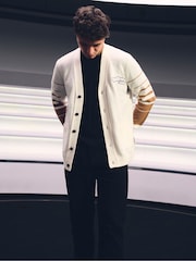 Reiss Off White/Camel Boom McLaren F1 Team Varsity Wool-Cashmere Cardigan - Image 1 of 9