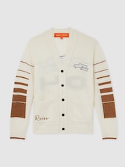 Reiss Off White/Camel Boom McLaren F1 Team Varsity Wool-Cashmere Cardigan - Image 2 of 9