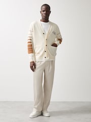 Reiss Off White/Camel Boom McLaren F1 Team Varsity Wool-Cashmere Cardigan - Image 4 of 9
