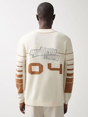 Reiss Off White/Camel Boom McLaren F1 Team Varsity Wool-Cashmere Cardigan - Image 5 of 9