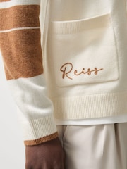 Reiss Off White/Camel Boom McLaren F1 Team Varsity Wool-Cashmere Cardigan - Image 6 of 9