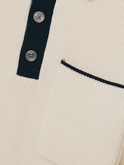 Reiss Off White/Navy Brinkley Cotton Polo Shirt with Buttons - Image 5 of 5