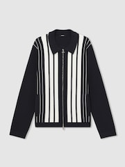 Reiss Navy/White Ambient Striped Zip Through Knitted Jacket - Image 2 of 7