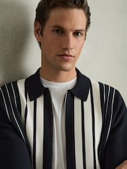 Reiss Navy/White Ambient Striped Zip Through Knitted Jacket - Image 4 of 7