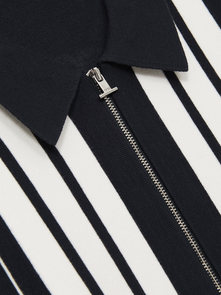 Reiss Navy/White Ambient Striped Zip Through Knitted Jacket - Image 7 of 7