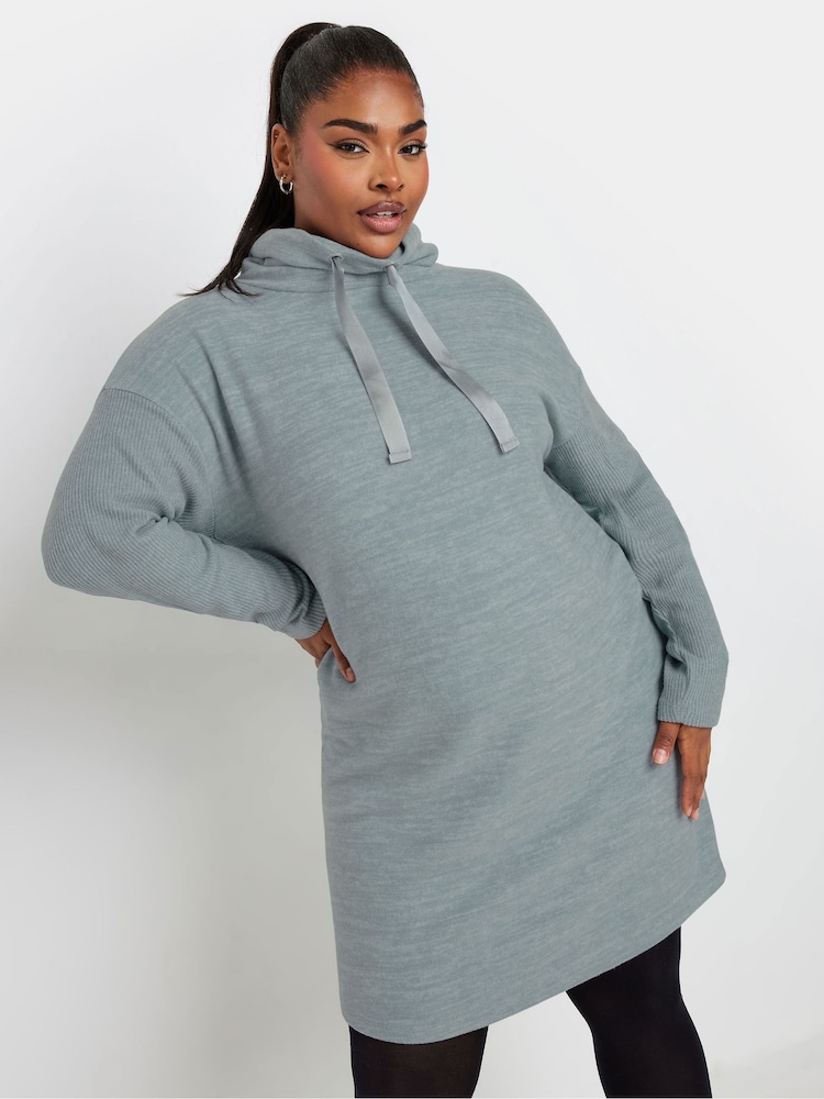 Yours Curve Blue Soft Touch Hoodie Dress - Image 1 of 5