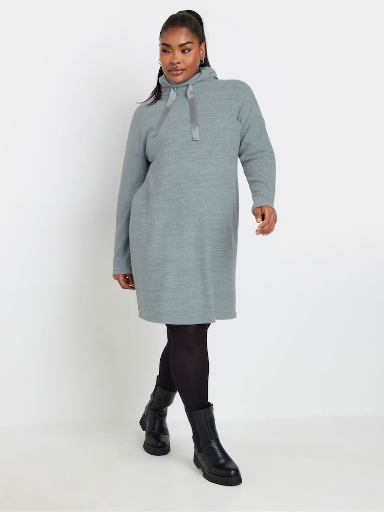 Yours Curve Blue Soft Touch Hoodie Dress - Image 2 of 5