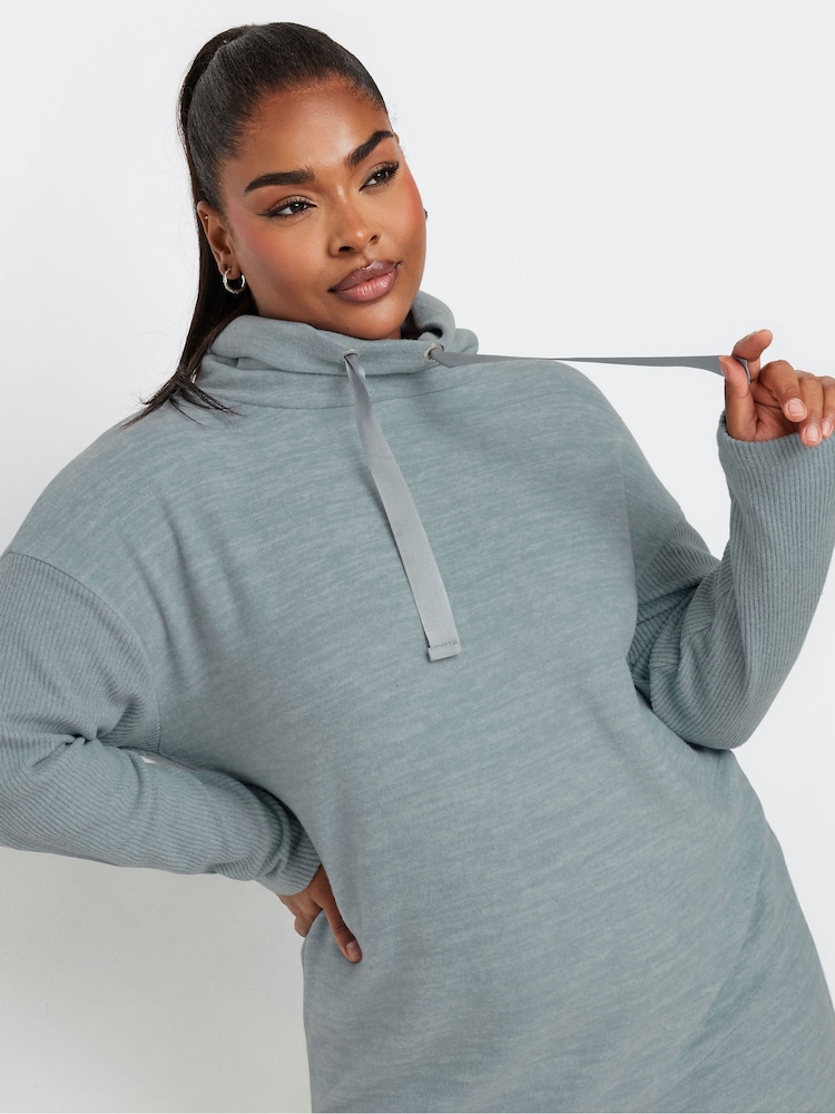 Yours Curve Blue Soft Touch Hoodie Dress - Image 4 of 5