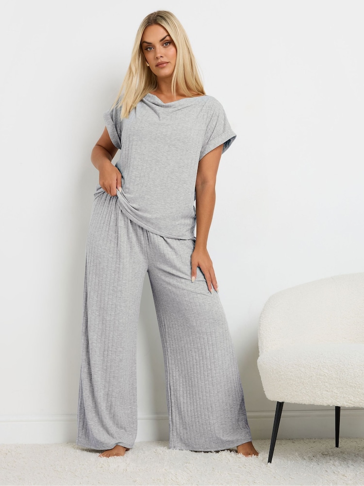 Yours Curve Grey Limited Cowl Neck Ribbed Top - Image 2 of 5 Yours Curve Grey Limited Cowl Neck Ribbed Top - Image 2 of 5