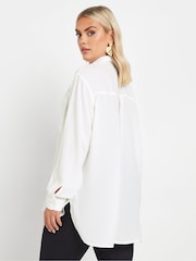 Yours Curve White Long Sleeve Hammered Utility Shirt - Image 3 of 5