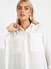 Yours Curve White Long Sleeve Hammered Utility Shirt - Image 4 of 5