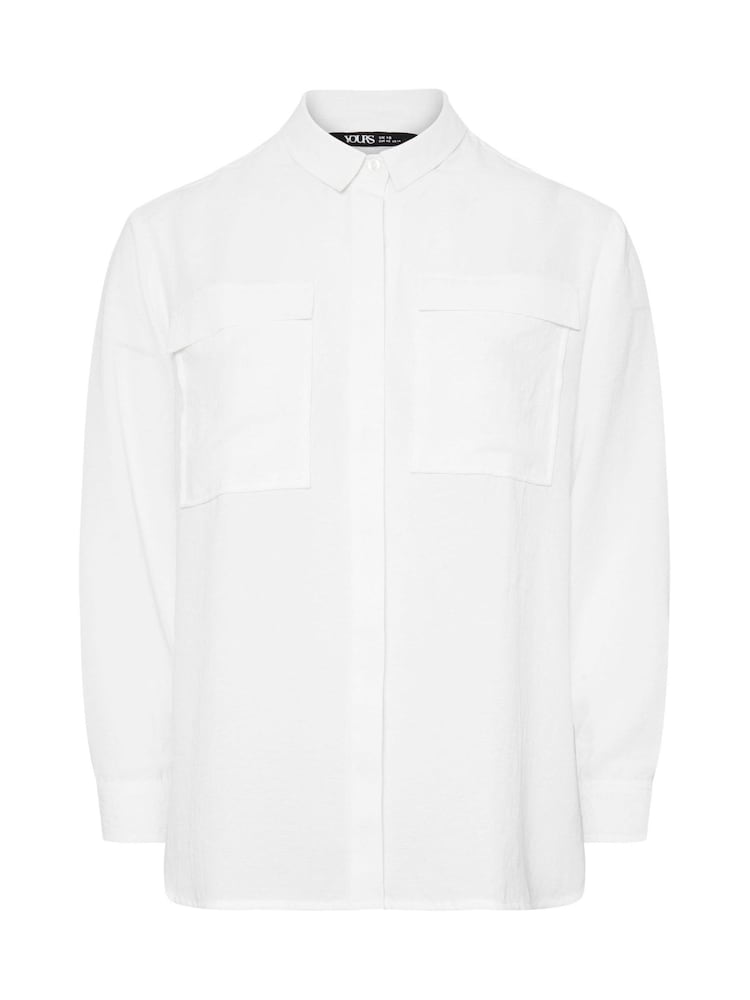 Yours Curve White Long Sleeve Hammered Utility Shirt - Image 5 of 5