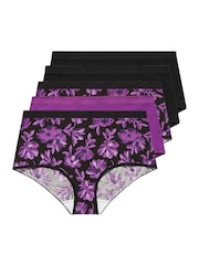 Yours Curve Purple Stretch Floral Print Full Briefs 5 Packs - Image 5 of 8