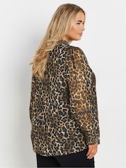 Yours Curve Brown Studded Tape Leopard Print Chiffon Blouse - Image 3 of 5