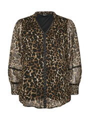 Yours Curve Brown Studded Tape Leopard Print Chiffon Blouse - Image 5 of 5