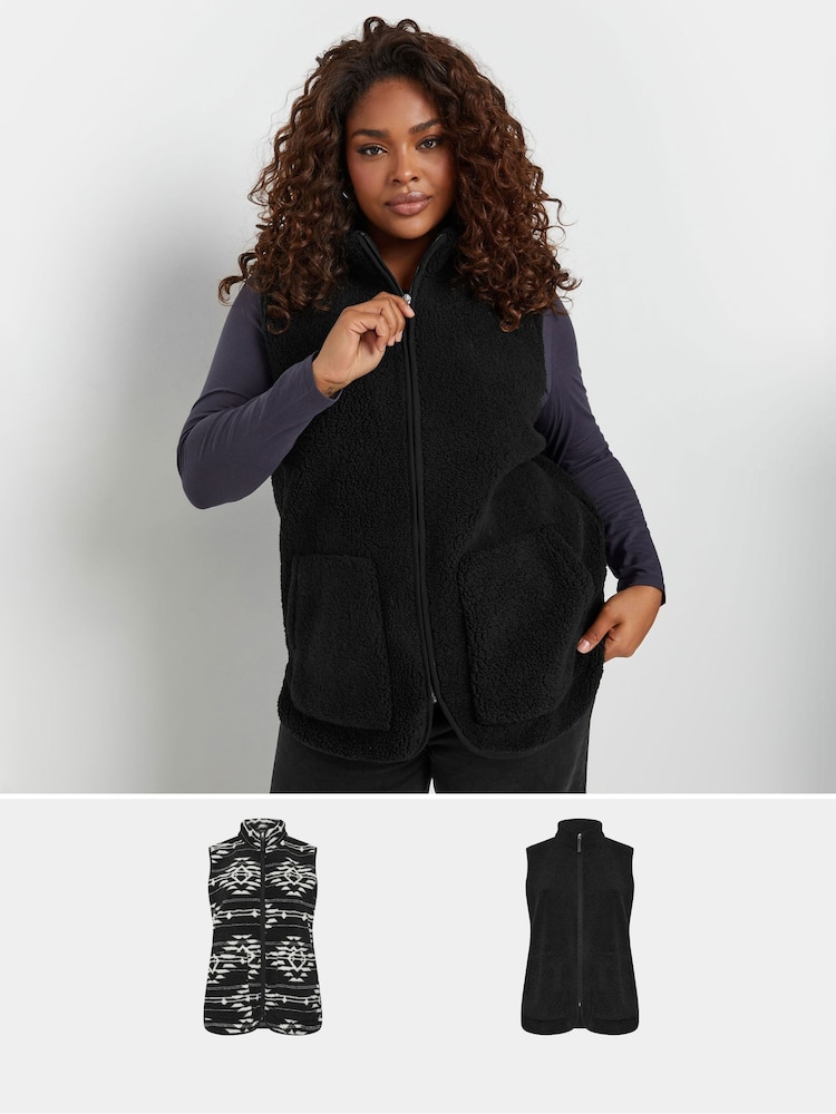 Yours Curve Black Black Fleece Gilets 2 Pack - Image 1 of 8