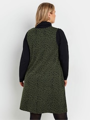 Yours Curve Green Pinafore Jaquard Animal Print A-Line Dress - Image 2 of 5