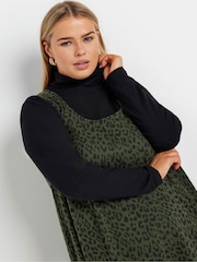 Yours Curve Green Pinafore Jaquard Animal Print A-Line Dress - Image 4 of 5