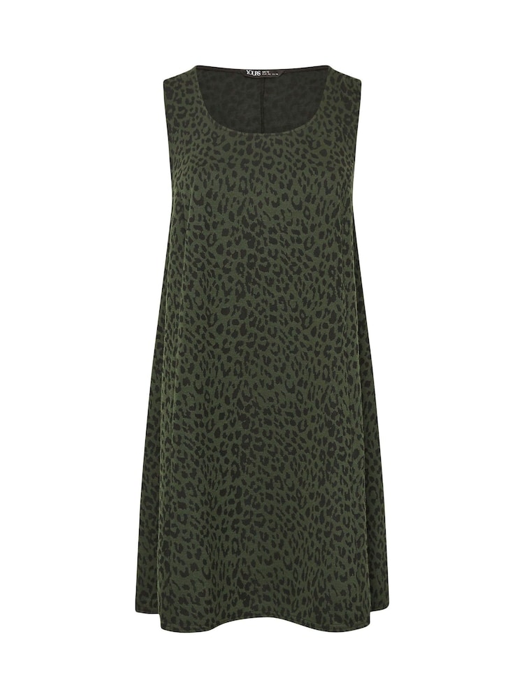 Yours Curve Green Pinafore Jaquard Animal Print A-Line Dress - Image 5 of 5