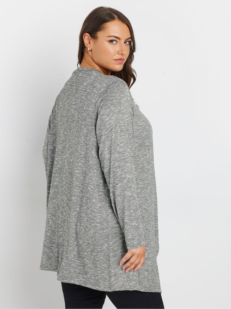Yours Curve Grey Waterfall Soft Touch Cardigan - Image 3 of 5
