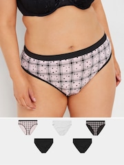 Yours Curve Pink Stretch Star Check High Leg Briefs 5 Packs - Image 1 of 9