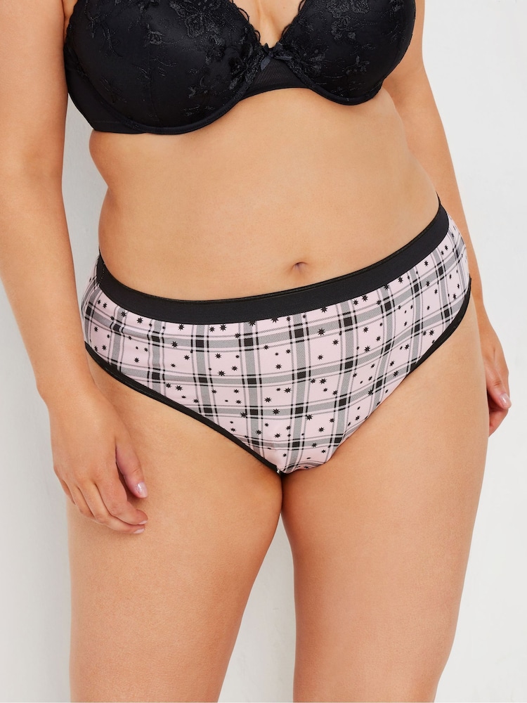 Yours Curve Pink Stretch Star Check High Leg Briefs 5 Packs - Image 2 of 9
