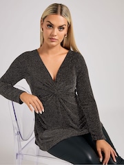 Yours Curve Gold London Metallic Knot Front Top - Image 1 of 6