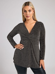 Yours Curve Gold London Metallic Knot Front Top - Image 2 of 6