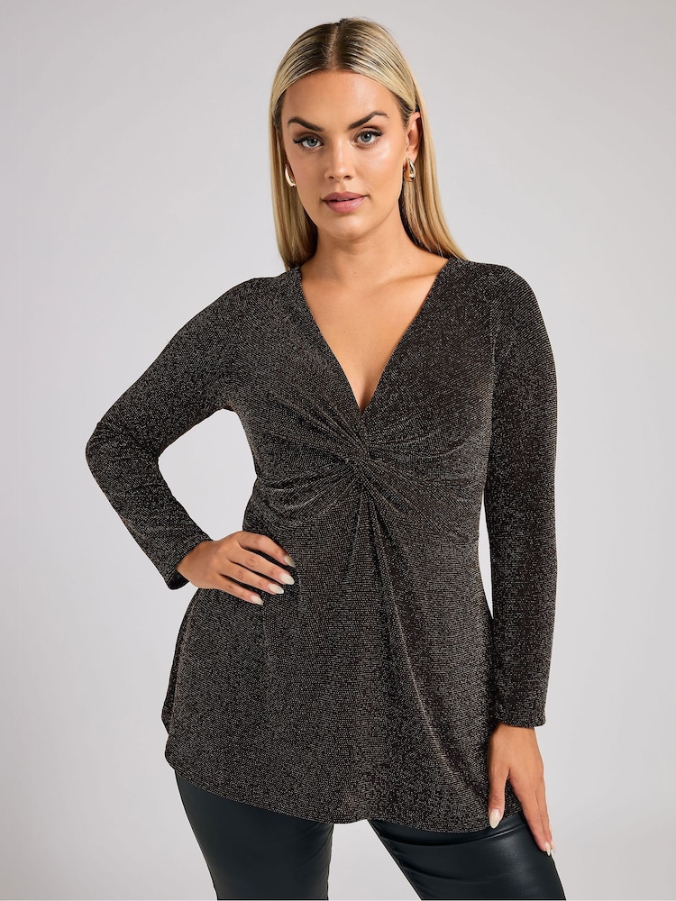 Yours Curve Gold London Metallic Knot Front Top - Image 2 of 6
